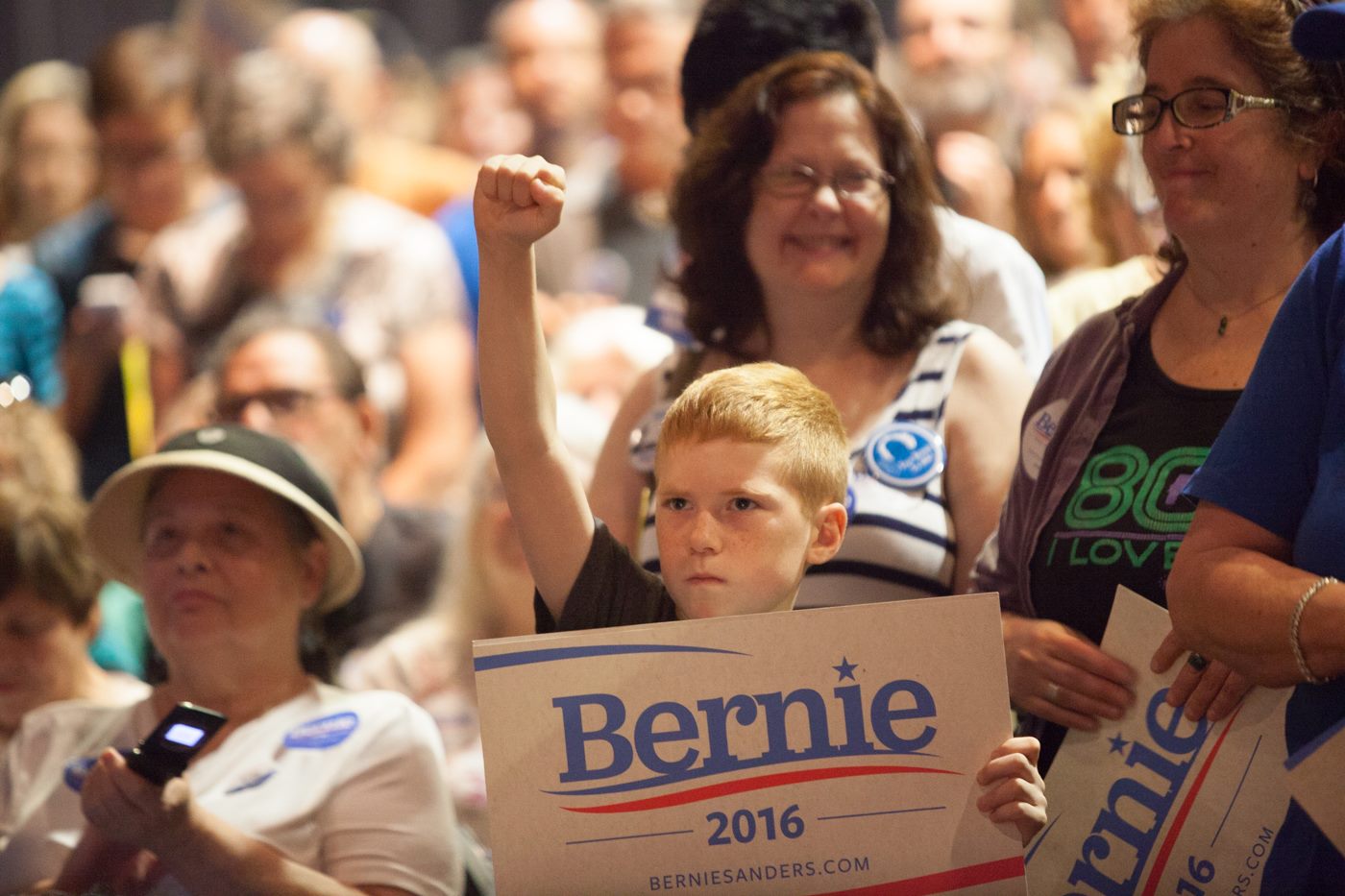 Young supporter at a Bernie Sanders rally