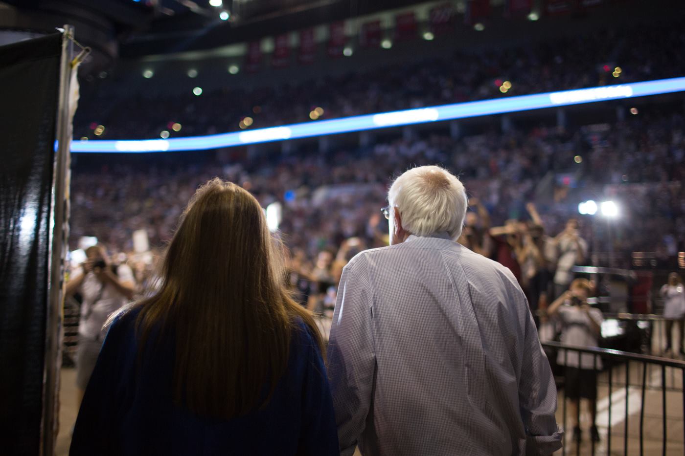 Bernie Sanders entering campaign rally