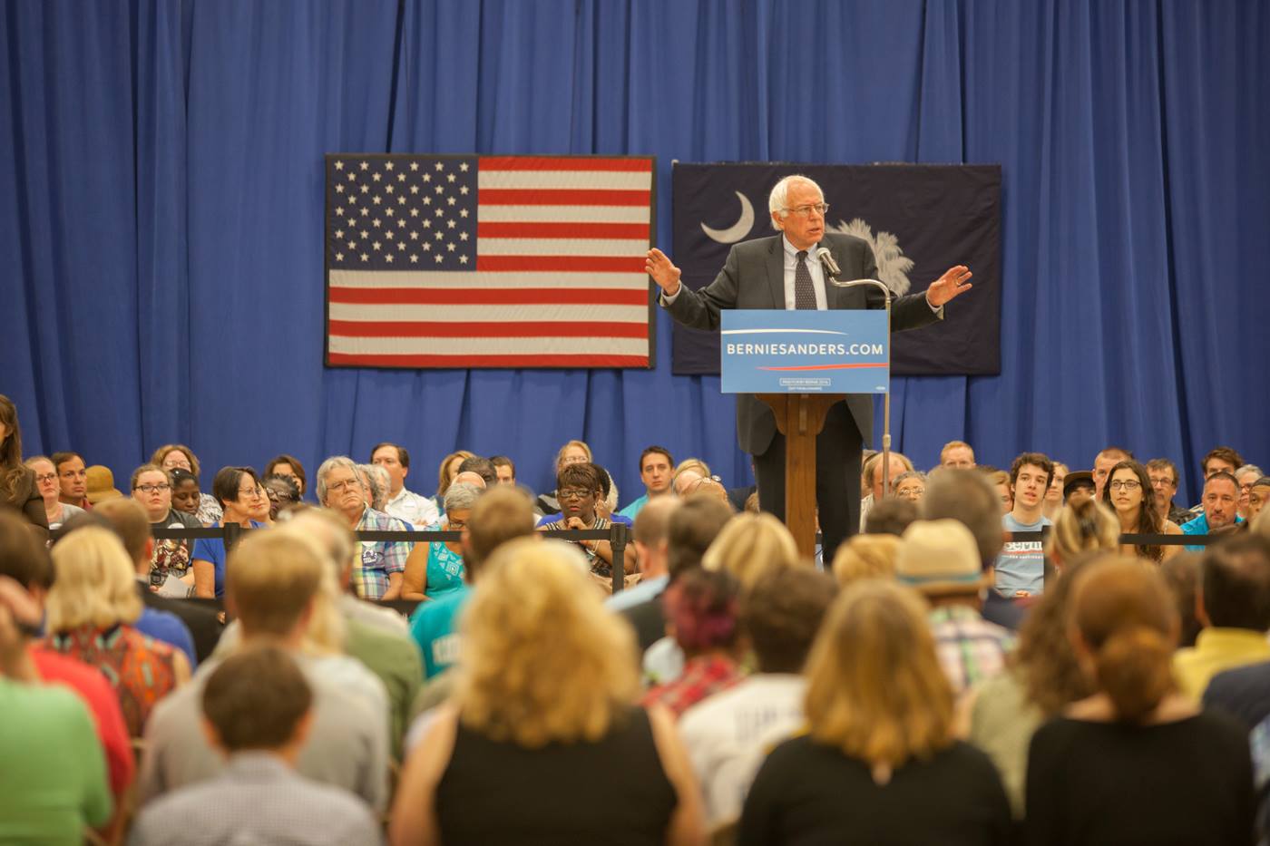 Bernie Sanders speaking at campaign town meeting