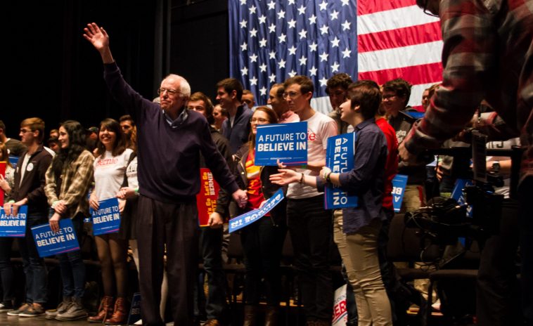 Bernie Sanders addresses an enthusiastic crowd at Iowa State University